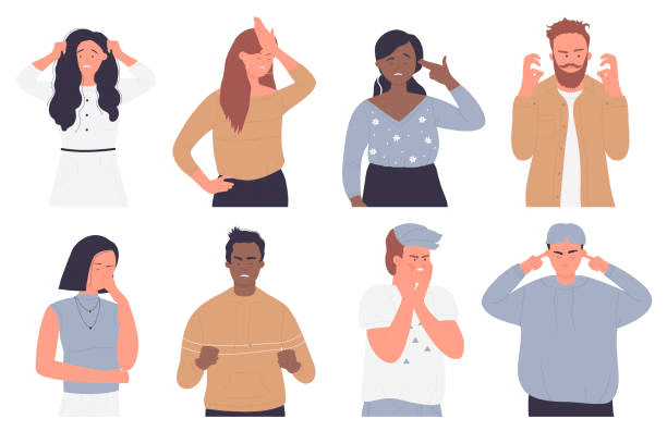 Illustrated people experiencing worry