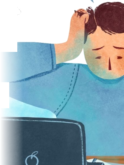 Illustration of a person at a laptop, head in hand